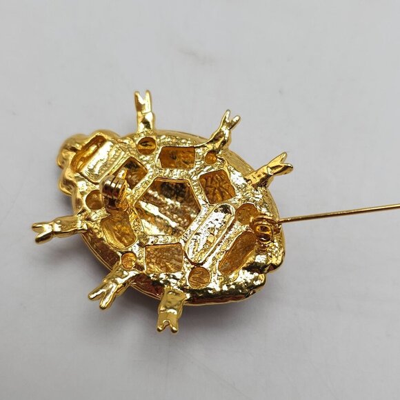 Vintage Ladybug Brooch Pin Gold Tone Red Enamel Black Dots Rhinestone Eyes - Picture 3 of 5
